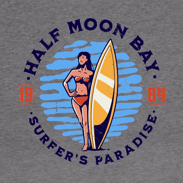 Vintage Half Moon Bay, California Surfer's Paradise // Retro Surfing 1980s Badge B by Now Boarding
